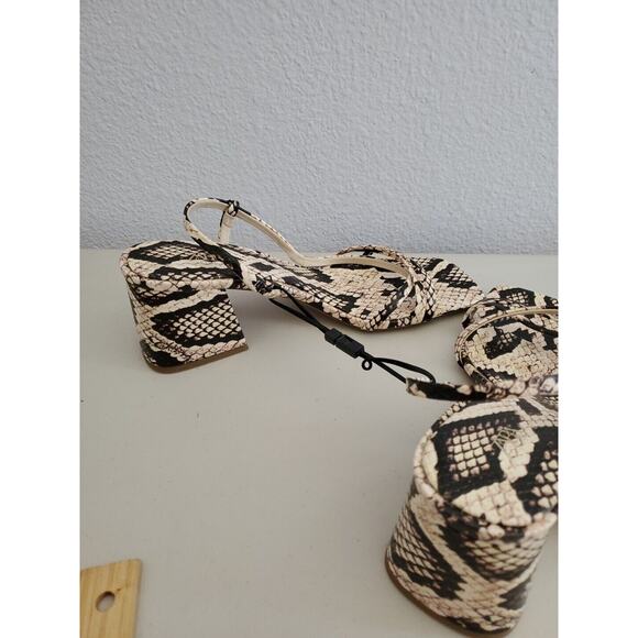 Zara Sandals Women 8 EUR 39 Snake Print Square Toe Block Air Fit Insole Foam - Picture 6 of 16